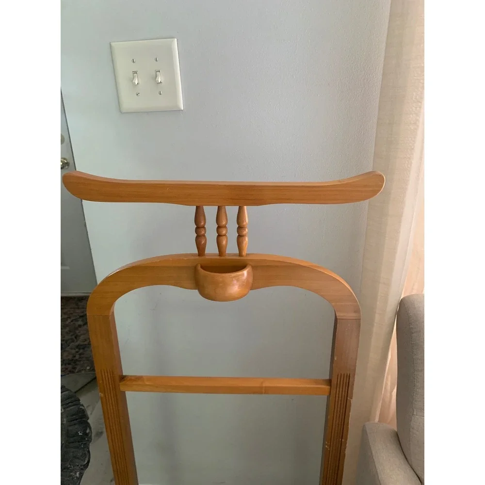 Vintage Wooden Suit Valet Stand Trouser Rack Accessory Tray Mid‎ Century Style